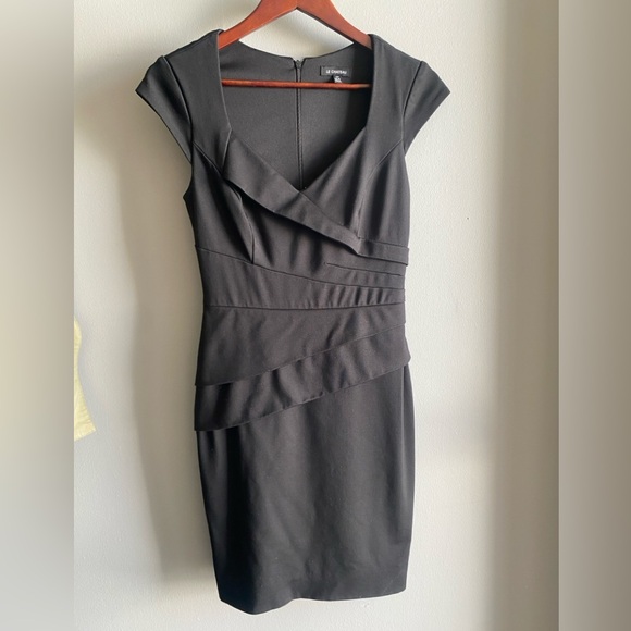 Le Chateau Little Black Dress - midi, cap sleeve, wrap detail - Picture 1 of 10